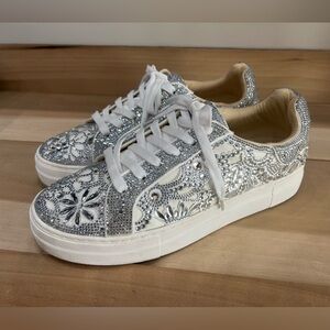 Betsey Johnson Reily White Platform Rhinestone Sneakers - Women’s Size 8.5
